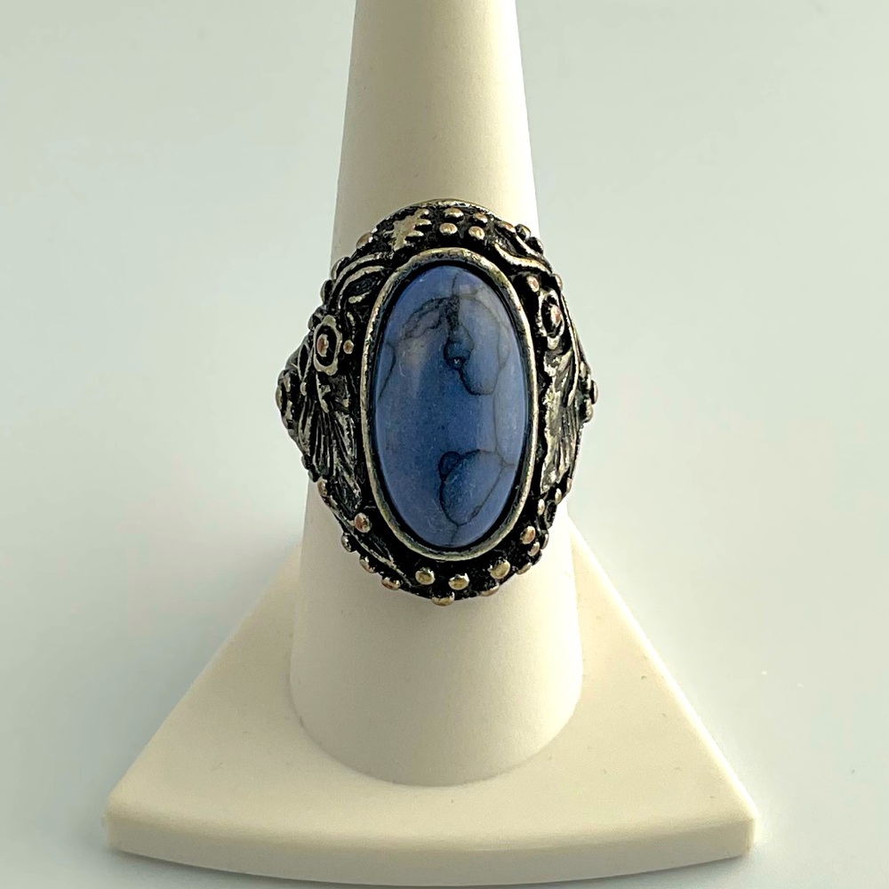 Gothic Ring Blue Stone Statement Ring Faux Turquoise Celtic Viking Medieval Core